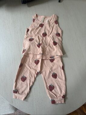 Rylee + Cru Peach Pink Strawberry Print Tank + Pants Set